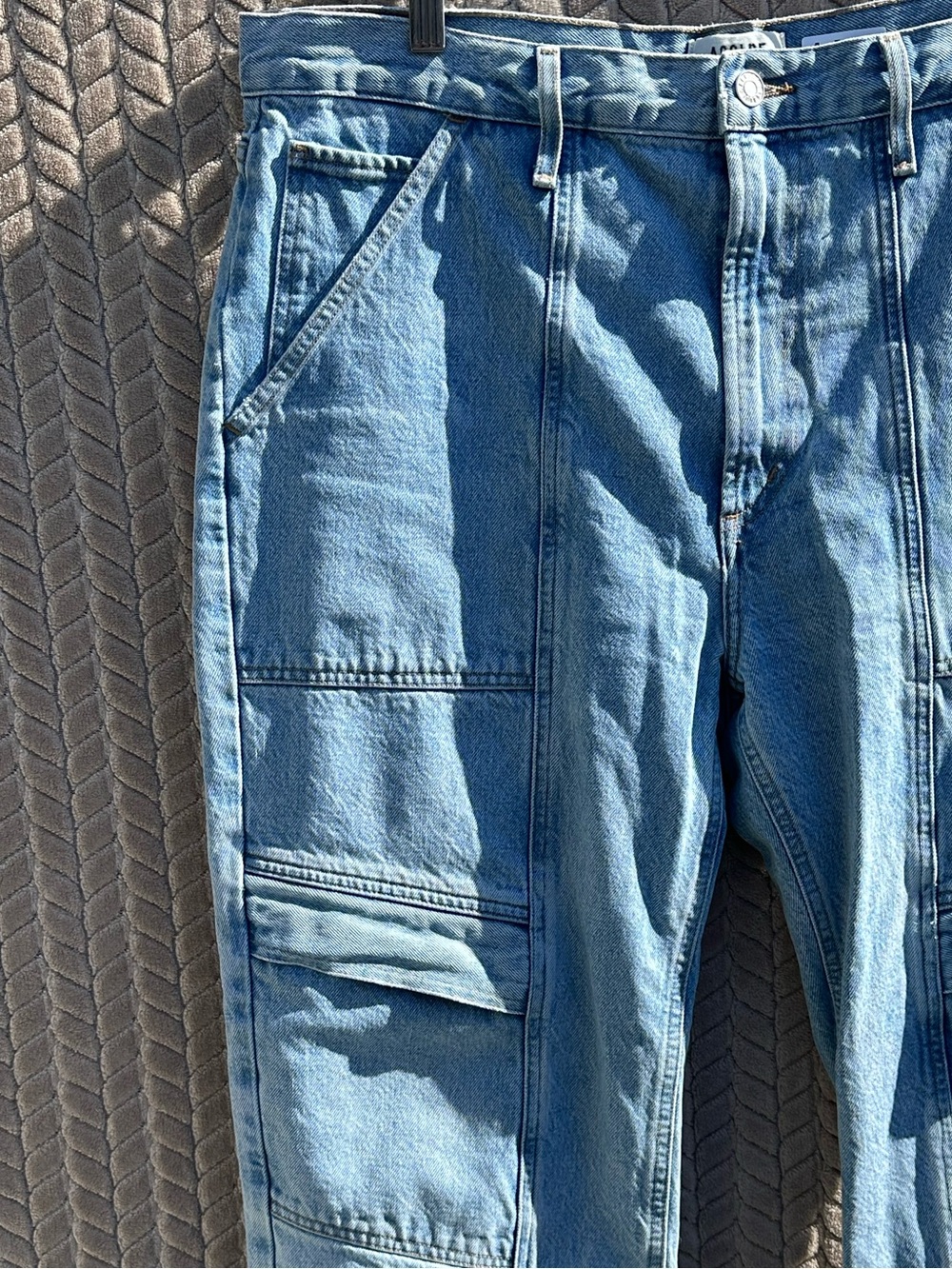 AGOLDE Cooper Cargo Jeans 33 High Rise Utility Straight Leg Light Wash Denim - Picture 4 of 13